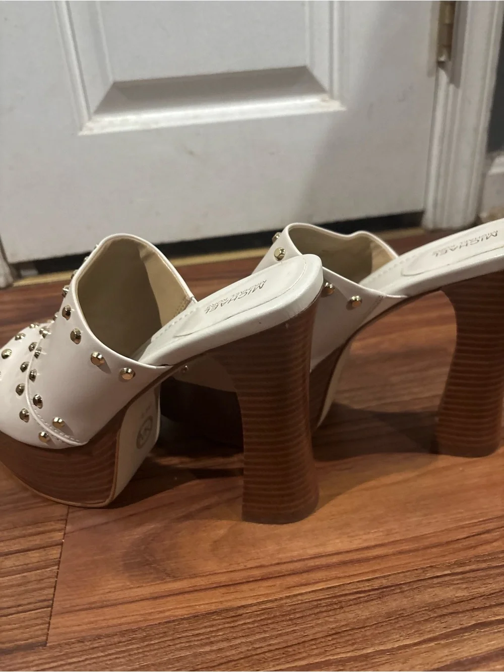 Michael Kors Cream Slide Mules with Gold Studs